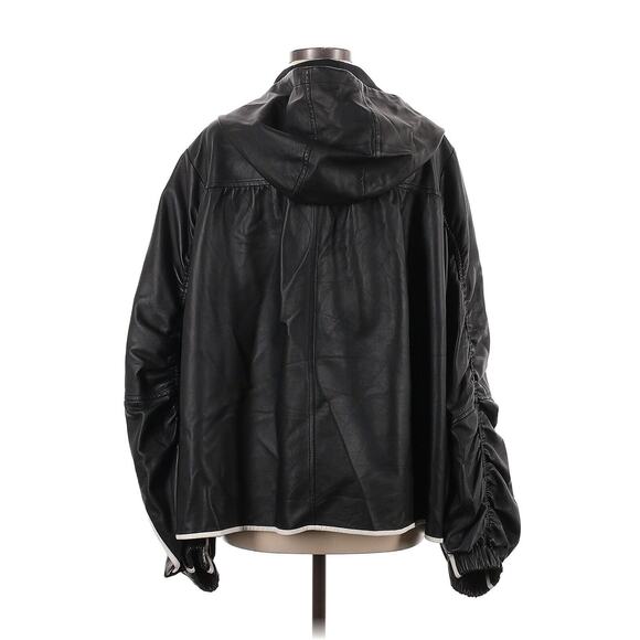 Leather Hooded Bomber Letterman Jacket Black C 38 US 6 - Picture 2 of 3